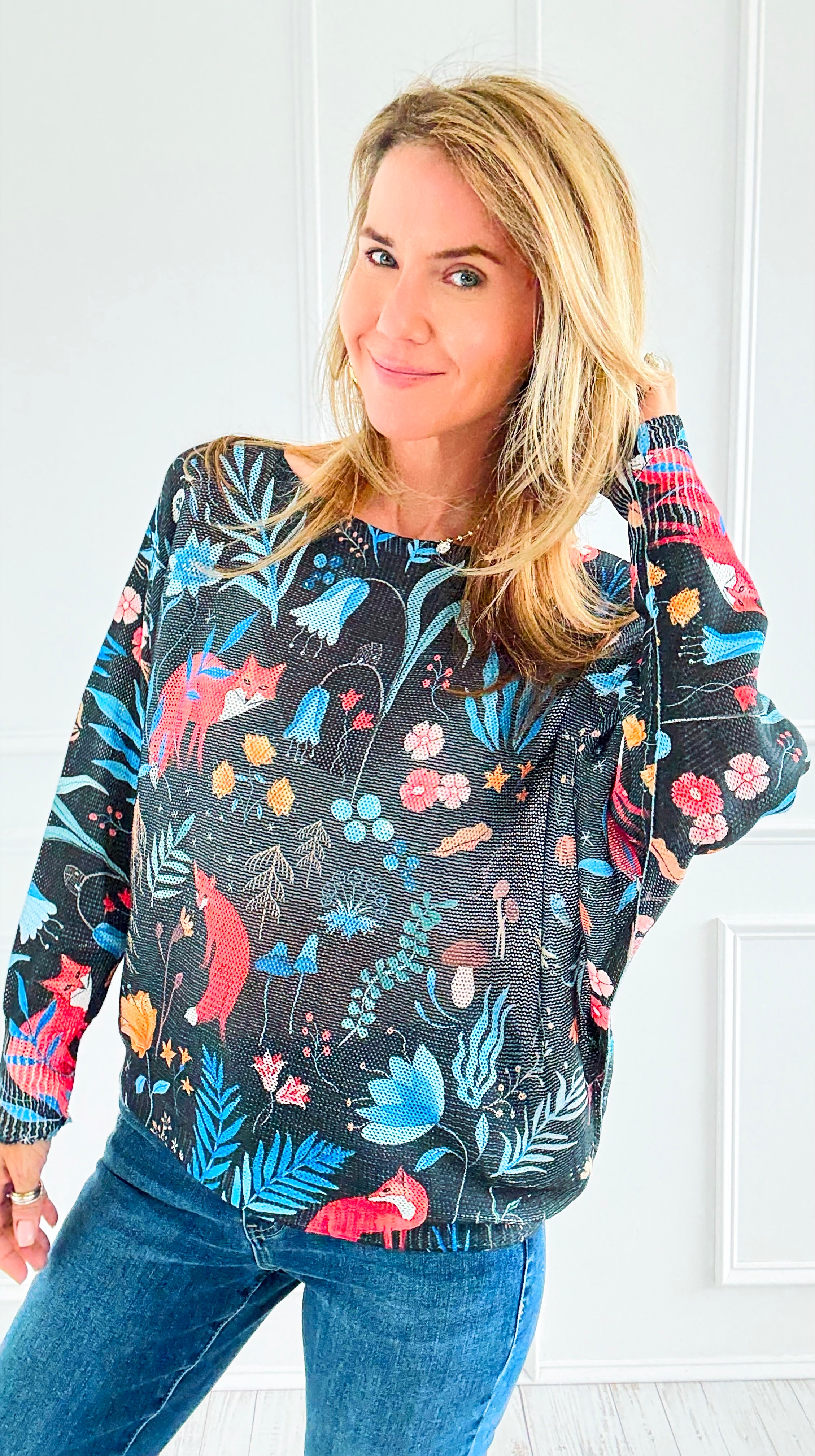 Nocturne Fox Italian St Tropez Sweater-140 Sweaters-Italianissimo-Coastal Bloom Boutique, find the trendiest versions of the popular styles and looks Located in Indialantic, FL