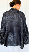 Mirrored Metallic Sugar High Italian Cardigan- Navy/ Silver-150 Cardigan Layers-Italianissimo-Coastal Bloom Boutique, find the trendiest versions of the popular styles and looks Located in Indialantic, FL