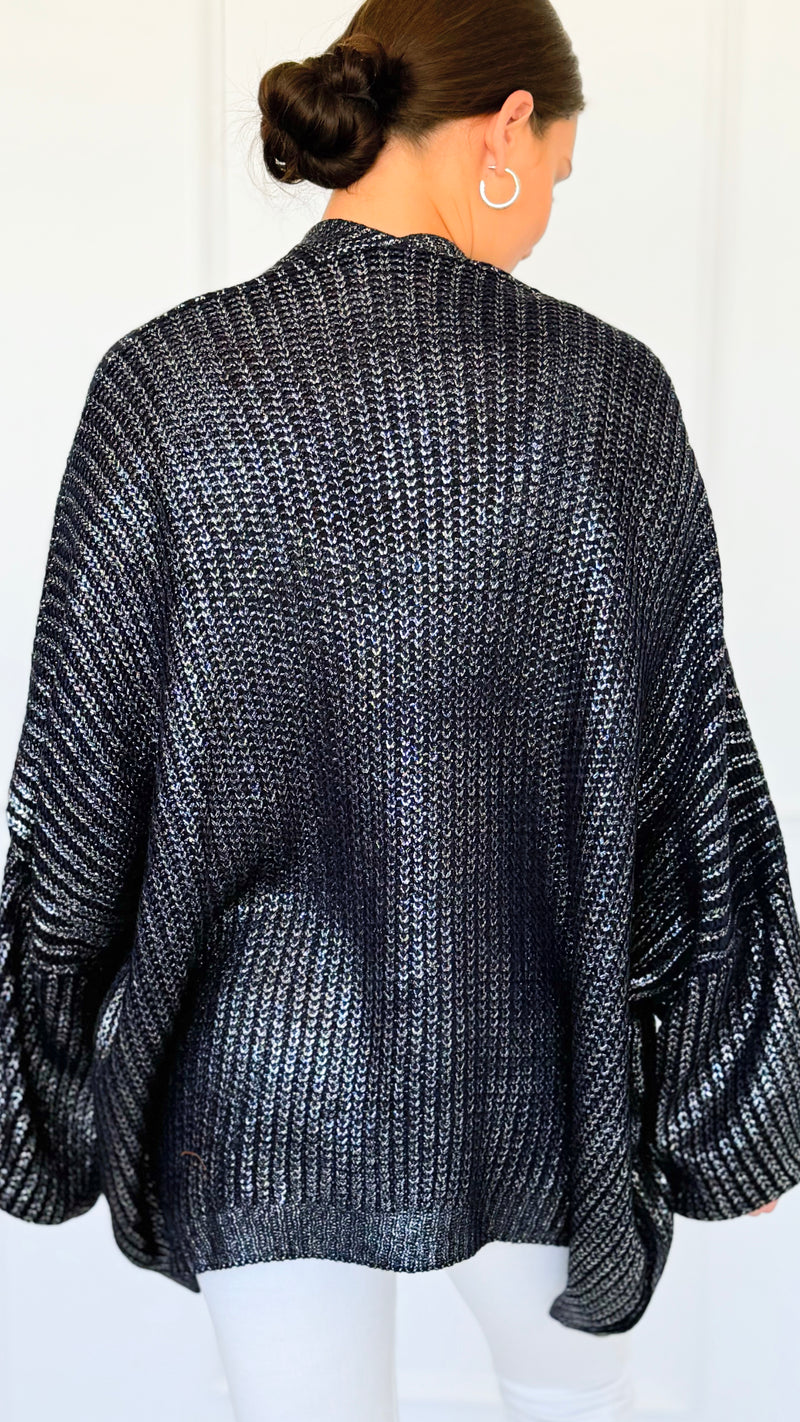 Mirrored Metallic Sugar High Italian Cardigan- Navy/ Silver-150 Cardigan Layers-Italianissimo-Coastal Bloom Boutique, find the trendiest versions of the popular styles and looks Located in Indialantic, FL