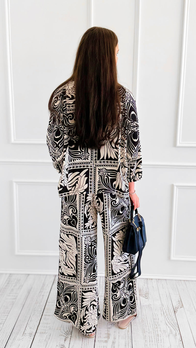 The Riviera Scroll Wide-Leg Pants-170 Bottoms-GIGIO-Coastal Bloom Boutique, find the trendiest versions of the popular styles and looks Located in Indialantic, FL