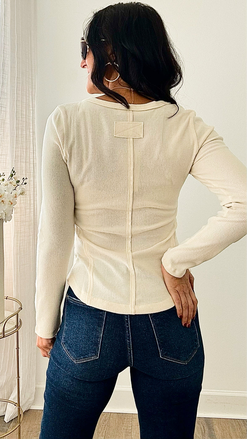 Henley Easy Knit Top - Cream-130 Long Sleeve Tops-VERY J-Coastal Bloom Boutique, find the trendiest versions of the popular styles and looks Located in Indialantic, FL