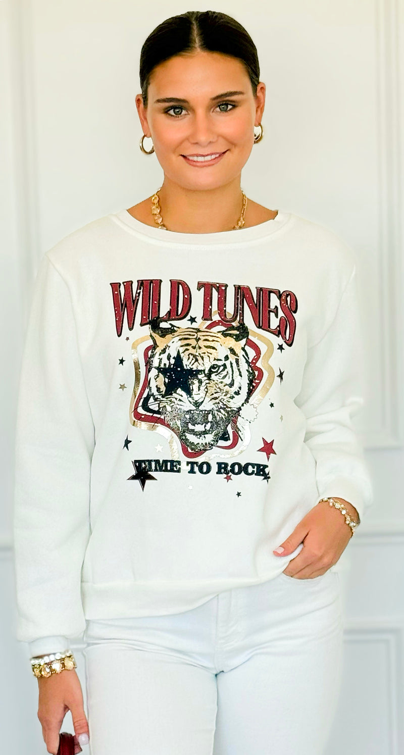 Wild Tunes Italian Fleece Sweatshirt-110 Long Sleeve Tops-Italianissimo-Coastal Bloom Boutique, find the trendiest versions of the popular styles and looks Located in Indialantic, FL