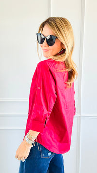 Starfish Accent Half Sleeve Blouse- Red-130 Long Sleeve Tops-PASTEL DESIGN-Coastal Bloom Boutique, find the trendiest versions of the popular styles and looks Located in Indialantic, FL