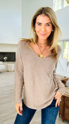 Soho Italian V-Neck Pullover - Ash Mocha-140 Sweaters-Italianissimo-Coastal Bloom Boutique, find the trendiest versions of the popular styles and looks Located in Indialantic, FL