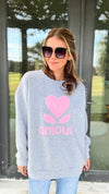 Amour Italian Sweatshirt - Grey/Pink-140 Sweaters-Germany-Coastal Bloom Boutique, find the trendiest versions of the popular styles and looks Located in Indialantic, FL