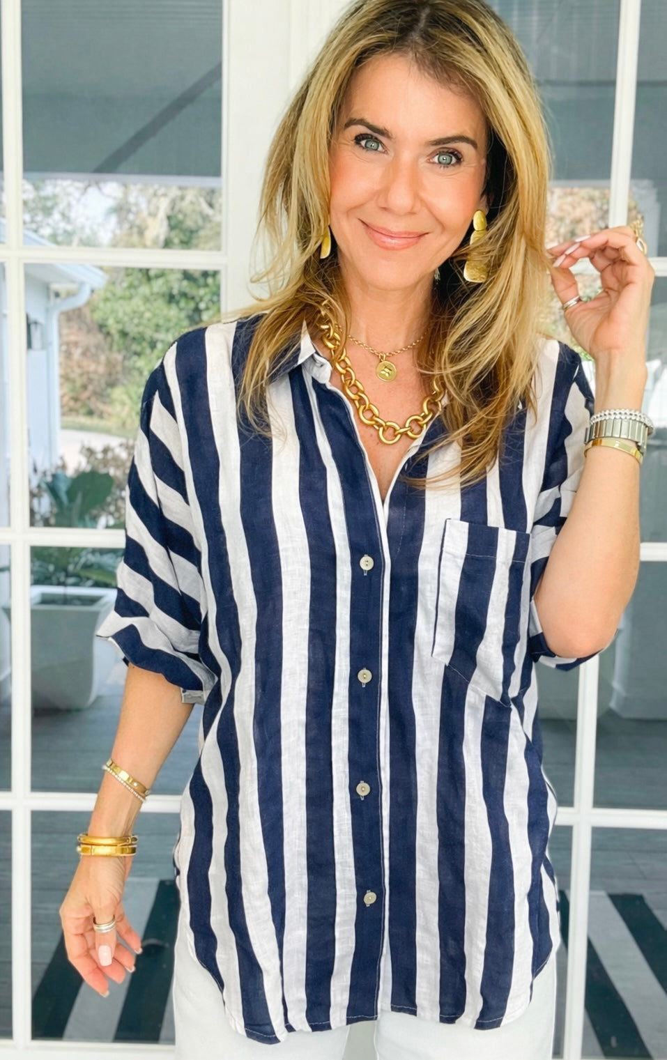 Coast Stripe Italian Button Top