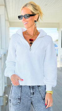Effortless Elegance Ribbed Half-Zip Sweater - Ivory-130 Long sleeve top-SO ME-Coastal Bloom Boutique, find the trendiest versions of the popular styles and looks Located in Indialantic, FL
