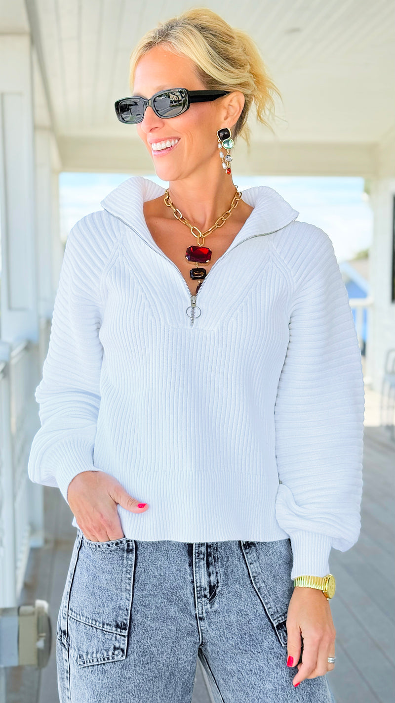 Effortless Elegance Ribbed Half-Zip Sweater - Ivory-130 Long sleeve top-SO ME-Coastal Bloom Boutique, find the trendiest versions of the popular styles and looks Located in Indialantic, FL