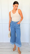 Bows & Cuffs Cropped Denim Pants-190 Denim-ODDI-Coastal Bloom Boutique, find the trendiest versions of the popular styles and looks Located in Indialantic, FL