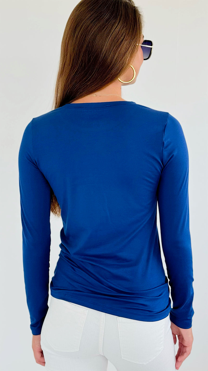 Brushed Microfiber Long Sleeve Neck Tee - Lt. Navy-130 Long Sleeve Tops-Zenana-Coastal Bloom Boutique, find the trendiest versions of the popular styles and looks Located in Indialantic, FL