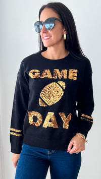 Game Day Sequin Sweater - Black Gold-140 Sweaters-Why Dress-Coastal Bloom Boutique, find the trendiest versions of the popular styles and looks Located in Indialantic, FL