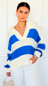 Touchdown Stripe Collar Sweater-140 Sweaters-ODDI-Coastal Bloom Boutique, find the trendiest versions of the popular styles and looks Located in Indialantic, FL