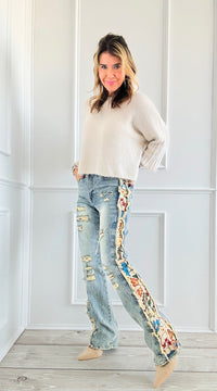 Boho Bloom Flare Jeans-170 Bottoms-SMOKE RISE RED-Coastal Bloom Boutique, find the trendiest versions of the popular styles and looks Located in Indialantic, FL