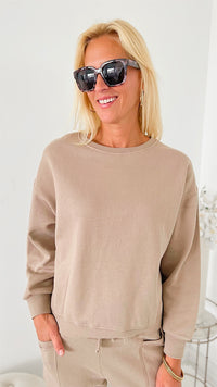 Heavenly High Rise Relaxed Jogger Pant + Sweatshirt Set - Sand-130 Long Sleeve Tops-RISEN JEANS-Coastal Bloom Boutique, find the trendiest versions of the popular styles and looks Located in Indialantic, FL