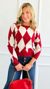 Heritage Charm Argyle Sweater - Burgundy-140 Sweaters-IRIS-Coastal Bloom Boutique, find the trendiest versions of the popular styles and looks Located in Indialantic, FL