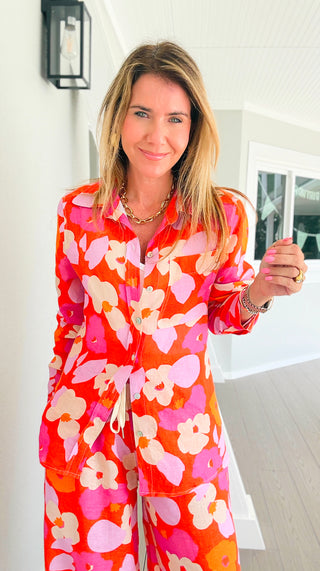 Sunset Spritz Tuscany Linen Italian Button Top