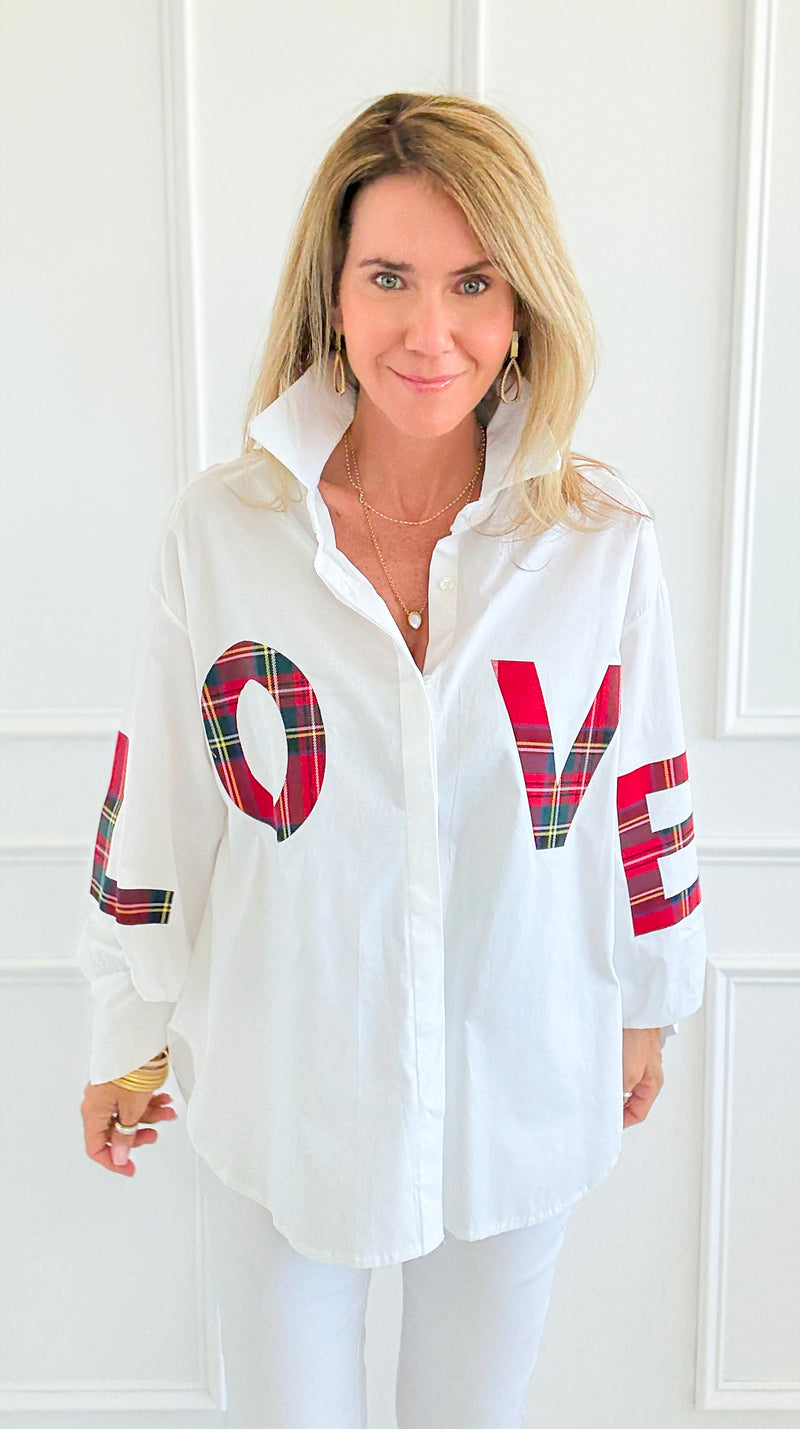 Tartan Love Italian Blouse-110 Long Sleeve Tops-TATTOO Z-Coastal Bloom Boutique, find the trendiest versions of the popular styles and looks Located in Indialantic, FL