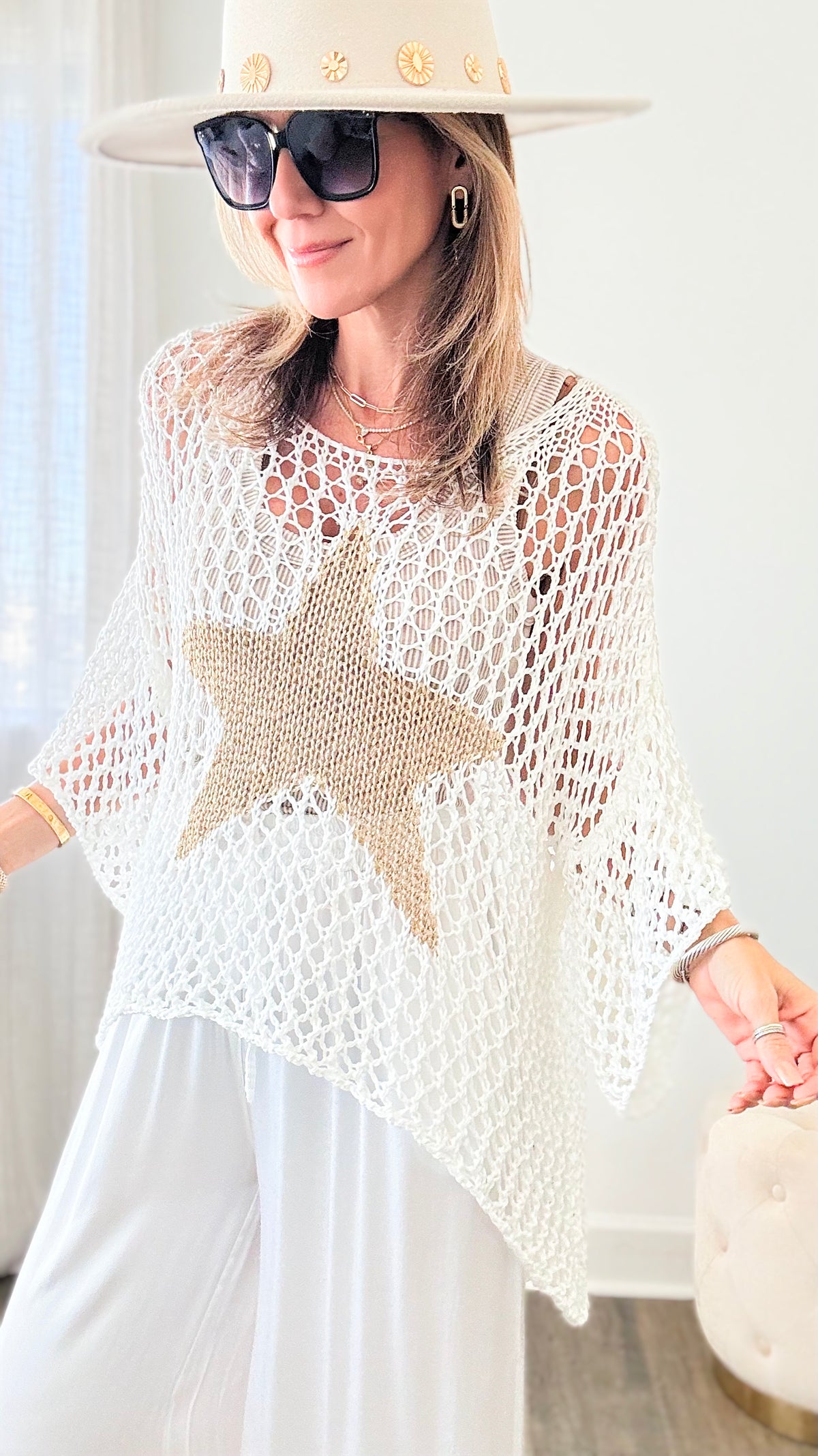 Shining Star Italian Chain Sweater - White/Gold-140 Sweaters-Germany-Coastal Bloom Boutique, find the trendiest versions of the popular styles and looks Located in Indialantic, FL