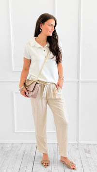 Comfy Shimmer Belted Italian Pant-100 Pants-SEÑORITA C-Coastal Bloom Boutique, find the trendiest versions of the popular styles and looks Located in Indialantic, FL