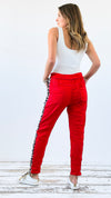 Wild Trim Wish List Italian Joggers- Red-pants-Italianissimo-Coastal Bloom Boutique, find the trendiest versions of the popular styles and looks Located in Indialantic, FL