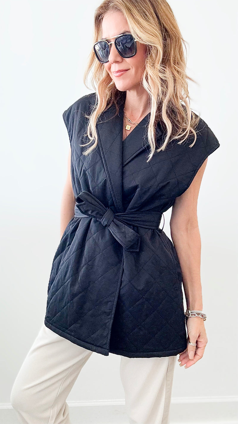 Quilted Wrap Vest - Black-160 Jackets-Before You-Coastal Bloom Boutique, find the trendiest versions of the popular styles and looks Located in Indialantic, FL