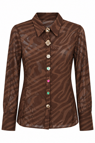 Whisper Wave Jewel Button Top - Coffee