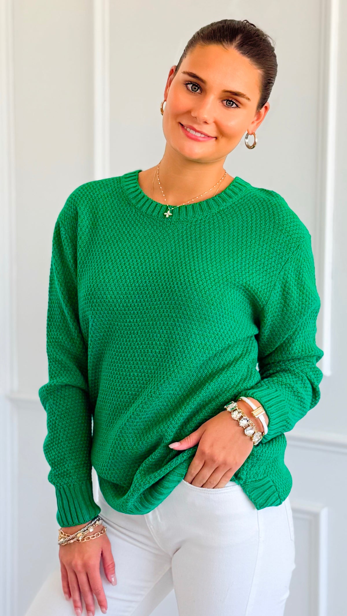 Round Neck Basic Sweater - K GREEN-140 Sweaters-Zenana-Coastal Bloom Boutique, find the trendiest versions of the popular styles and looks Located in Indialantic, FL