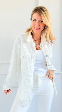 Rhinestone Embellished Denim- White-130 Long Sleeve Tops-KIWI-Coastal Bloom Boutique, find the trendiest versions of the popular styles and looks Located in Indialantic, FL