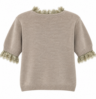 Ruffle Lace Knit Cardigan- Beige
