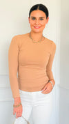 Second Skin Long Sleeve Top - Cream Coffee-130 Long Sleeve Tops-YELETE-Coastal Bloom Boutique, find the trendiest versions of the popular styles and looks Located in Indialantic, FL