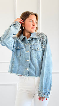 Glitz & Glam Denim Jacket-160 Jackets-KIWI-Coastal Bloom Boutique, find the trendiest versions of the popular styles and looks Located in Indialantic, FL