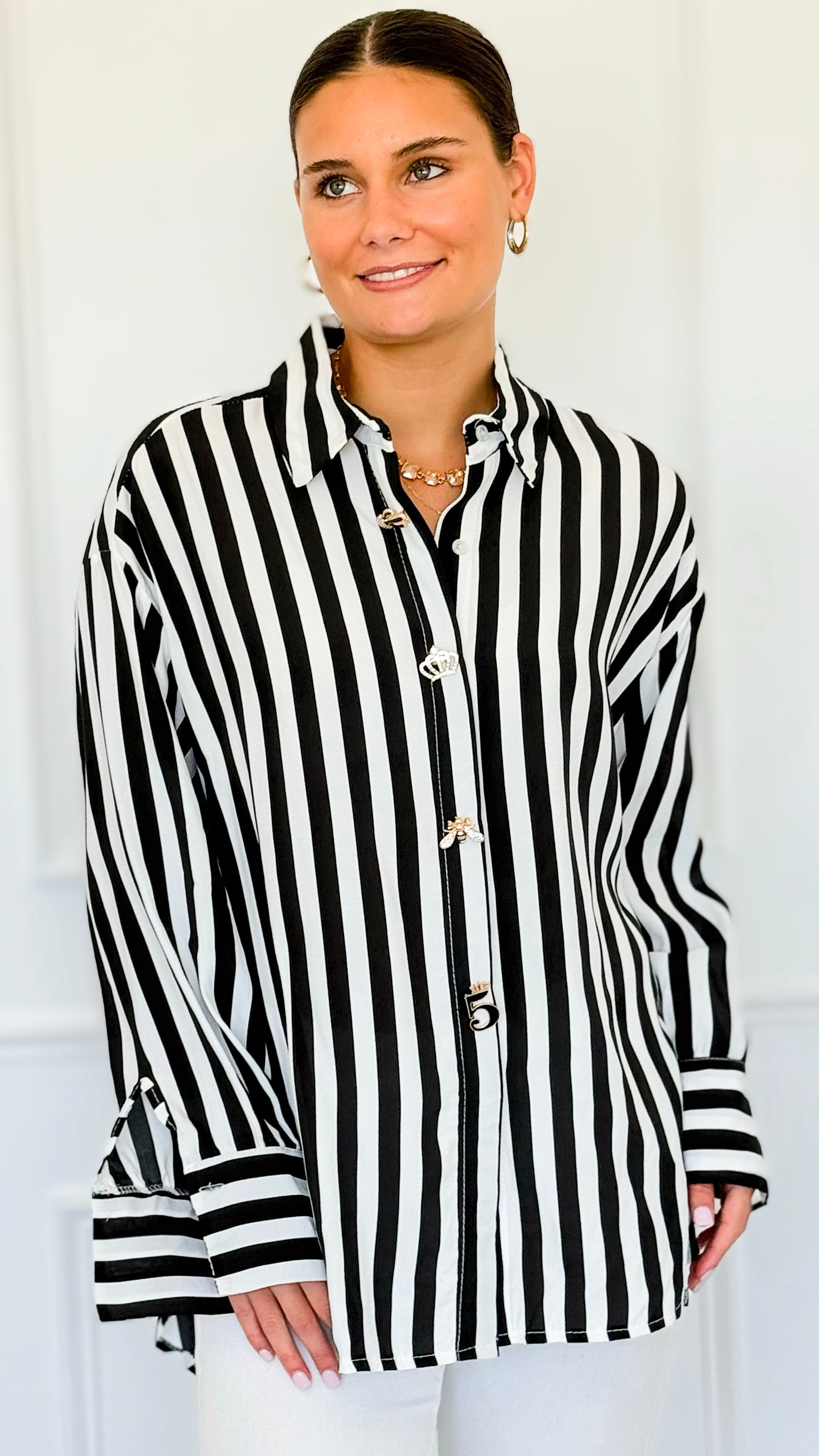 Empire Stripes Italian Blouse-110 Long Sleeve Tops-TATTOO Z-Coastal Bloom Boutique, find the trendiest versions of the popular styles and looks Located in Indialantic, FL