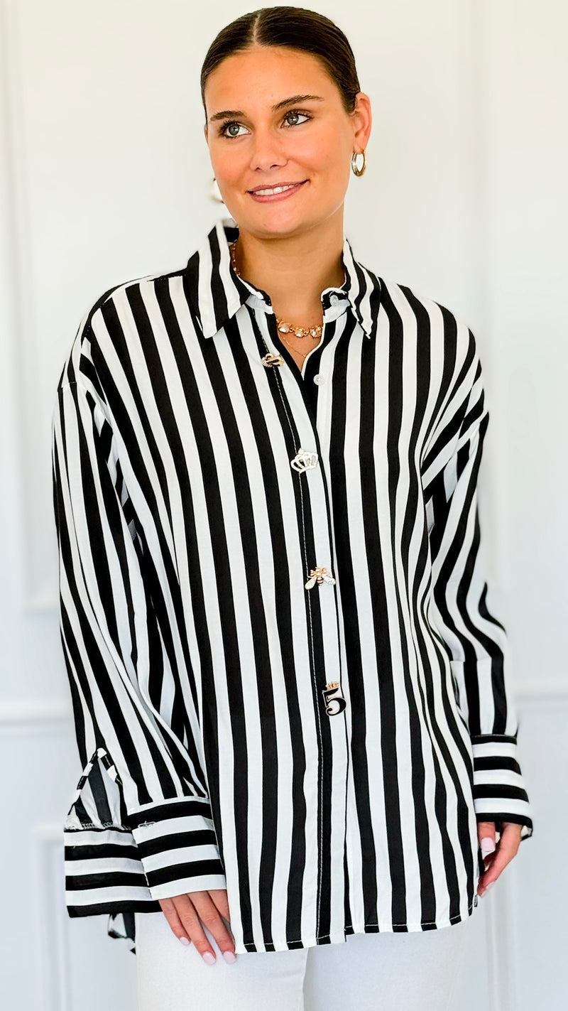 Empire Stripes Italian Blouse-110 Long Sleeve Tops-TATTOO Z-Coastal Bloom Boutique, find the trendiest versions of the popular styles and looks Located in Indialantic, FL