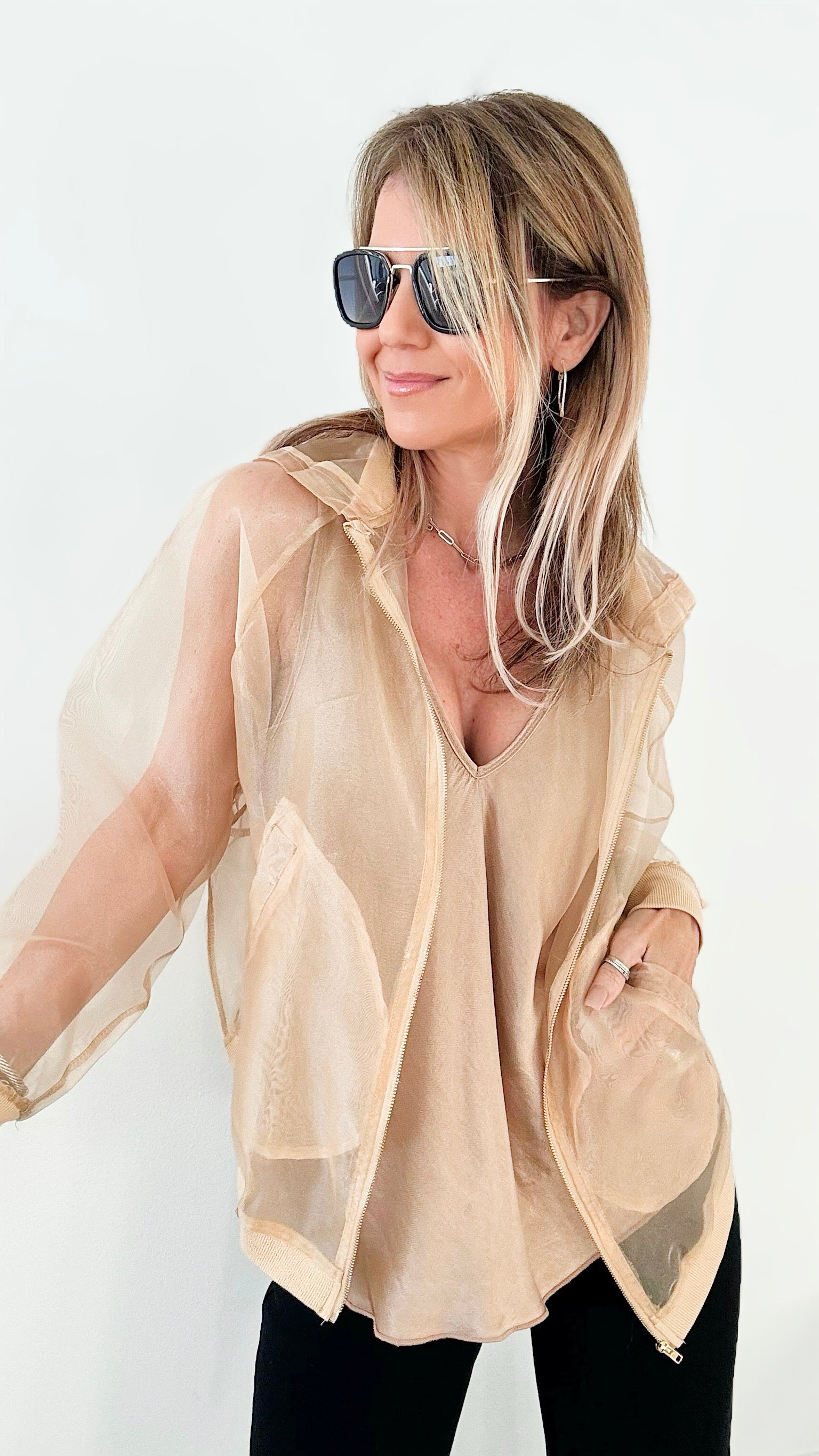 Sheer Petal Hooded Shawl Jacket - Nude-160 Jackets-ShopIrisBasic-Coastal Bloom Boutique, find the trendiest versions of the popular styles and looks Located in Indialantic, FL