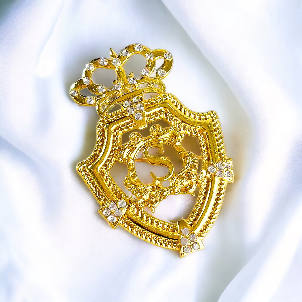 Crown Shield Brooch - Gold-230 Jewelry-Chasing Bandits-Coastal Bloom Boutique, find the trendiest versions of the popular styles and looks Located in Indialantic, FL