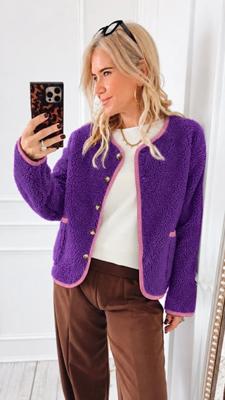 Sherpa Contrast Trim Italian Jacket - Purple