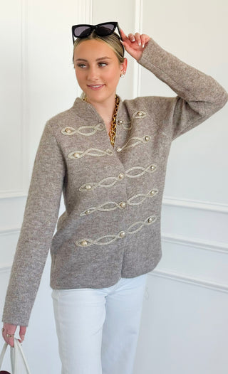 Luxe Link Knit Cardigan- Taupe