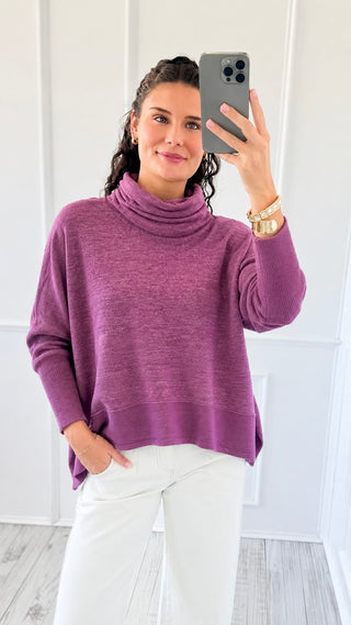 Relaxed Turtleneck Poncho Sweater - Lt. Plum