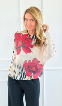Rosso Selvaggio Italian St Tropez Sweater- Wild Rose-140 Sweaters-SORPRESA-Coastal Bloom Boutique, find the trendiest versions of the popular styles and looks Located in Indialantic, FL
