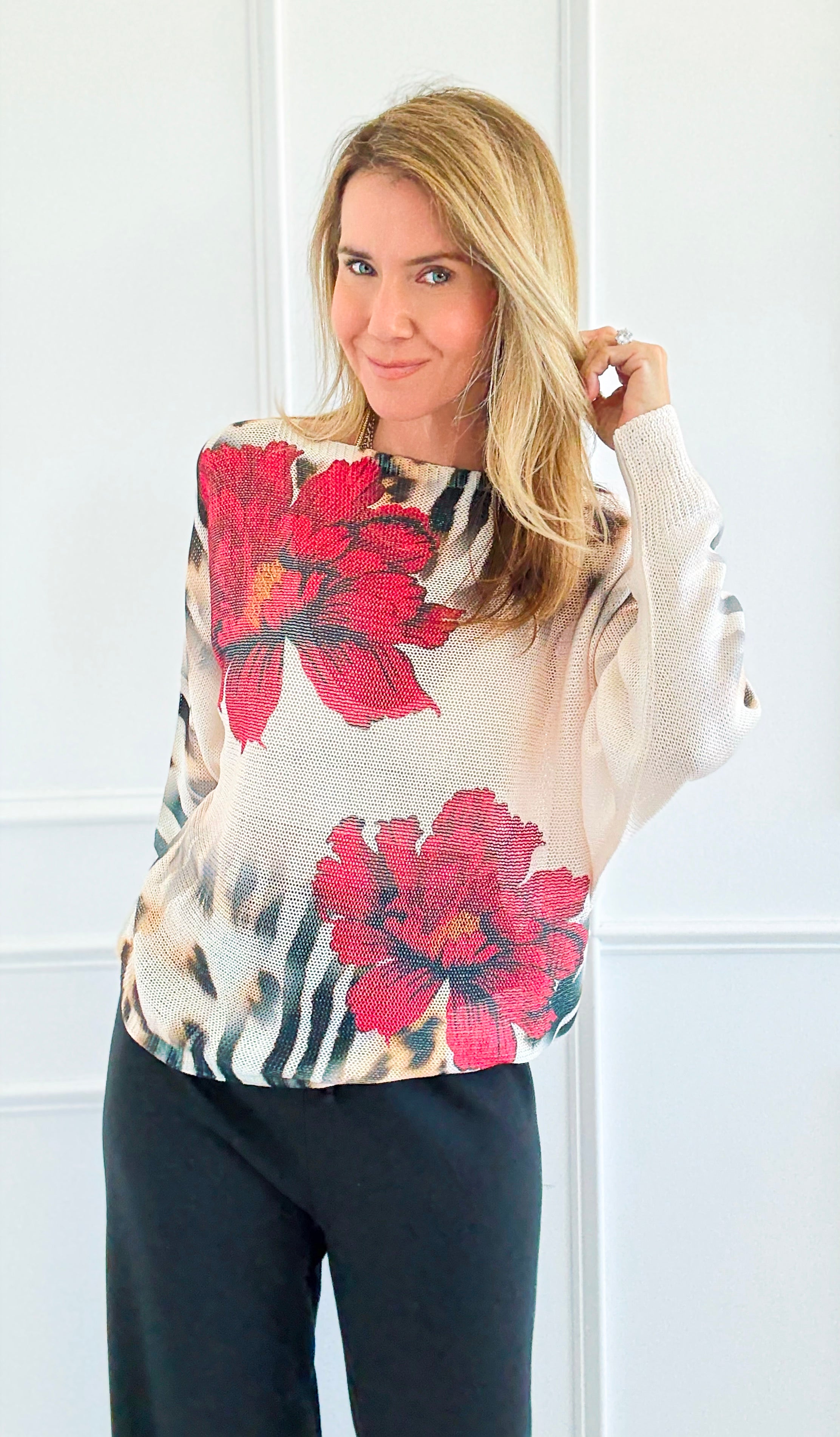 Rosso Selvaggio Italian St Tropez Sweater- Wild Rose-140 Sweaters-SORPRESA-Coastal Bloom Boutique, find the trendiest versions of the popular styles and looks Located in Indialantic, FL