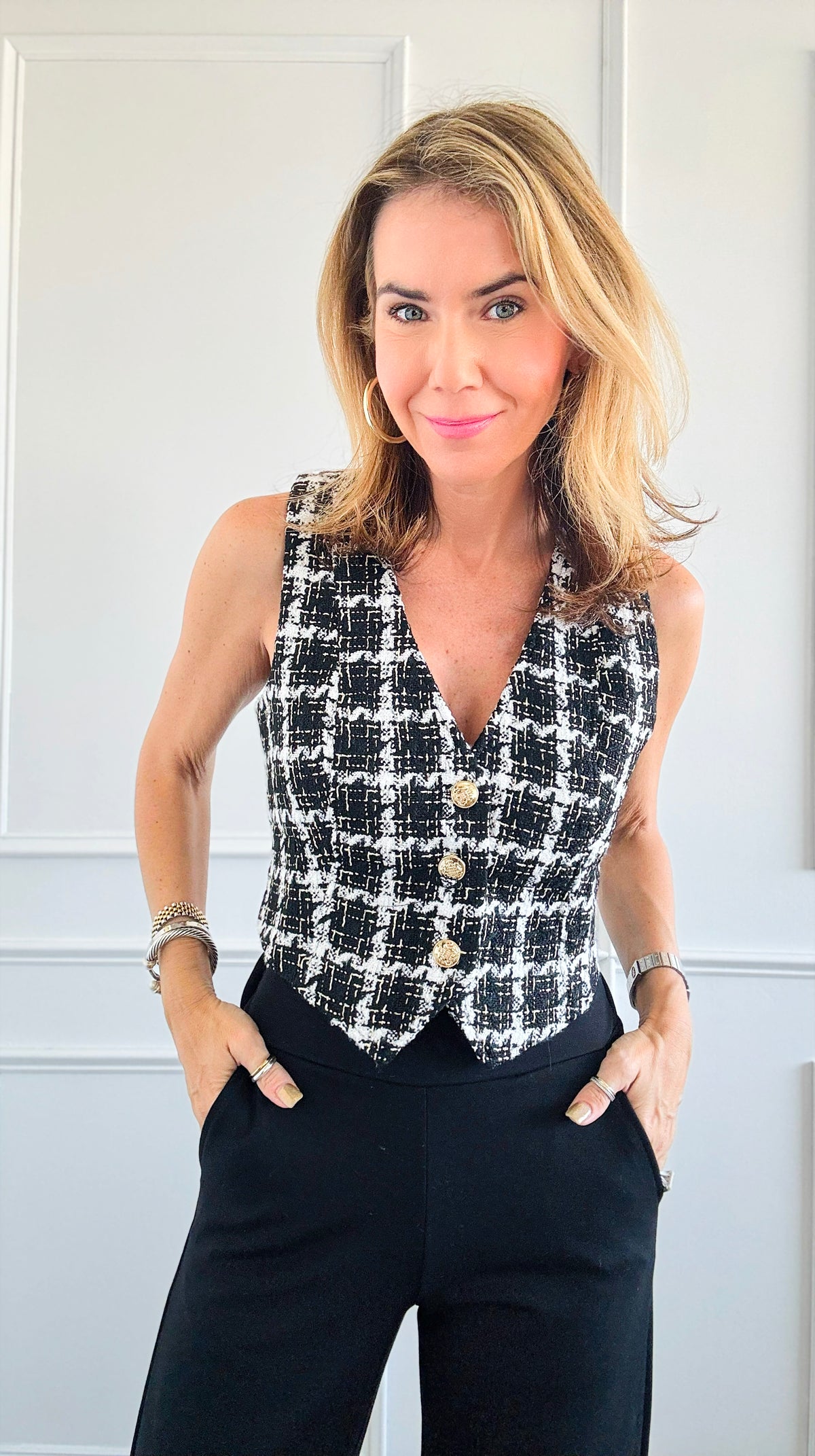 Monaco Tweed Vest - Black-100 Sleeveless Tops-Must Have-Coastal Bloom Boutique, find the trendiest versions of the popular styles and looks Located in Indialantic, FL