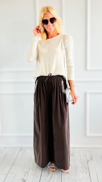 Ease Embellished Corduroy Italian Relaxed Pant- Brown-100 Pants-TATTOO Z-Coastal Bloom Boutique, find the trendiest versions of the popular styles and looks Located in Indialantic, FL