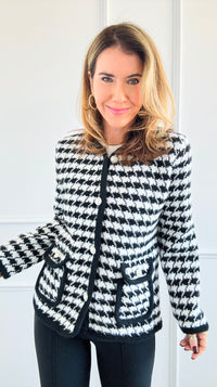 Houndstooth Tweed Jacket - White/ Black-160 Jackets-SANTOORI-Coastal Bloom Boutique, find the trendiest versions of the popular styles and looks Located in Indialantic, FL