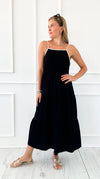 Back Tie Tiered Midi Dress-Black-200 Dresses/Jumpsuits/Rompers-Blu Pepper-Coastal Bloom Boutique, find the trendiest versions of the popular styles and looks Located in Indialantic, FL