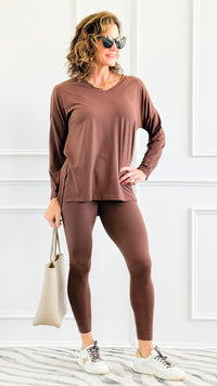 Brushed Microfiber Loungewear Set - Brown-210 Loungewear/Sets-Zenana-Coastal Bloom Boutique, find the trendiest versions of the popular styles and looks Located in Indialantic, FL