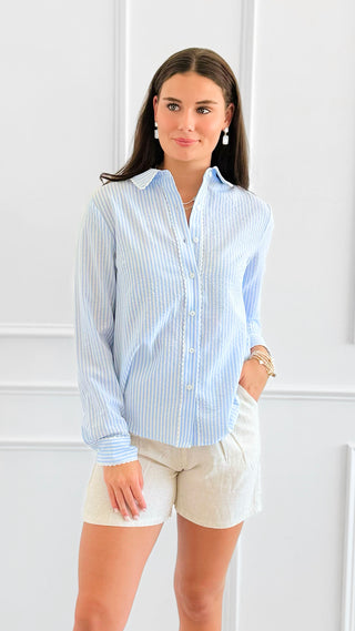 Scallop Stripe Charm Shirt-110 Long Sleeve Tops-DOE AND RAE-Coastal Bloom Boutique, find the trendiest versions of the popular styles and looks Located in Indialantic, FL