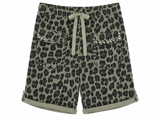 Leopard Studded Pocket Italian Jogger Shorts- Olive
