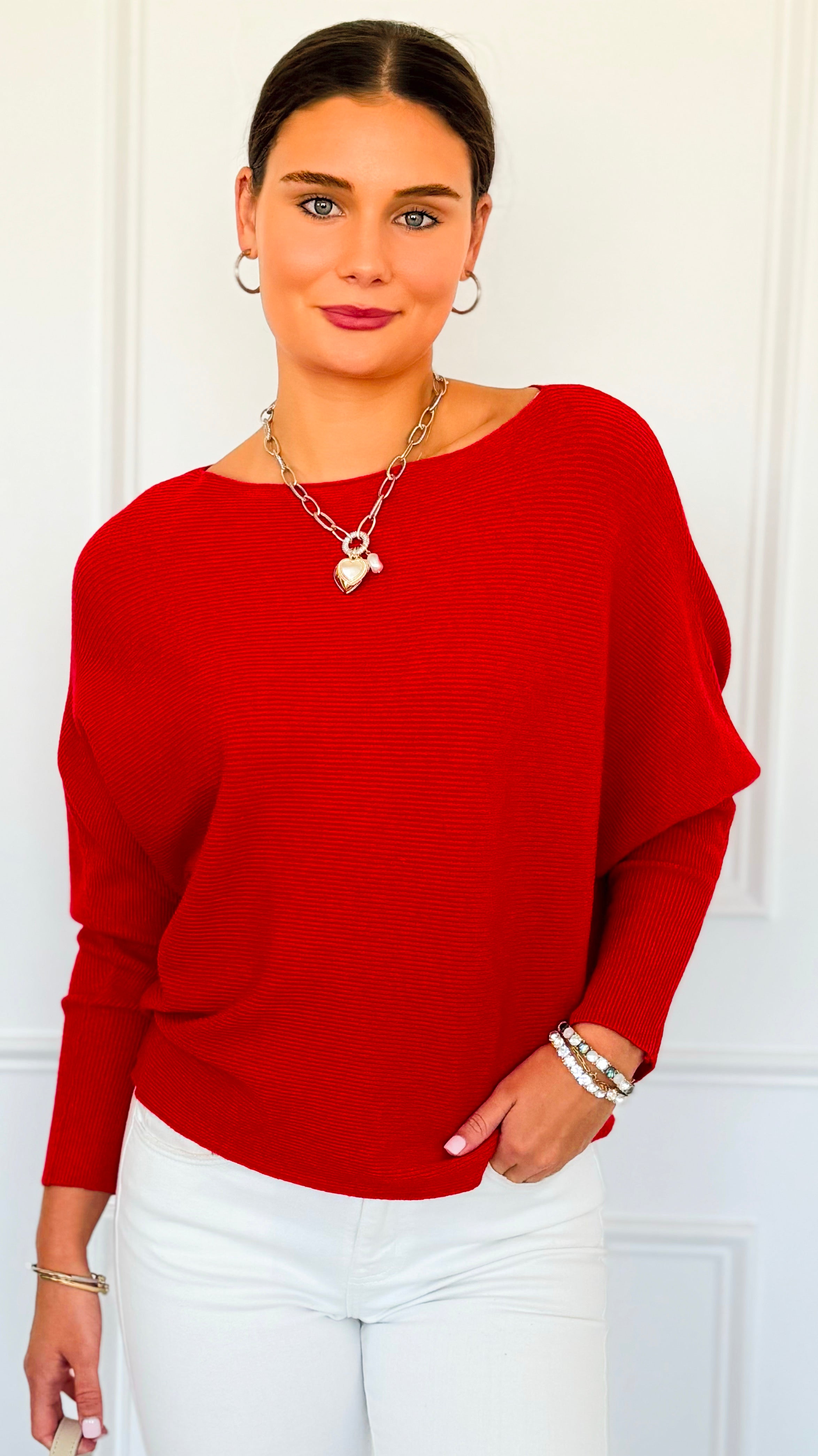 Ribbed Italian Pullover- Red-140 Sweaters-Italianissimo-Coastal Bloom Boutique, find the trendiest versions of the popular styles and looks Located in Indialantic, FL