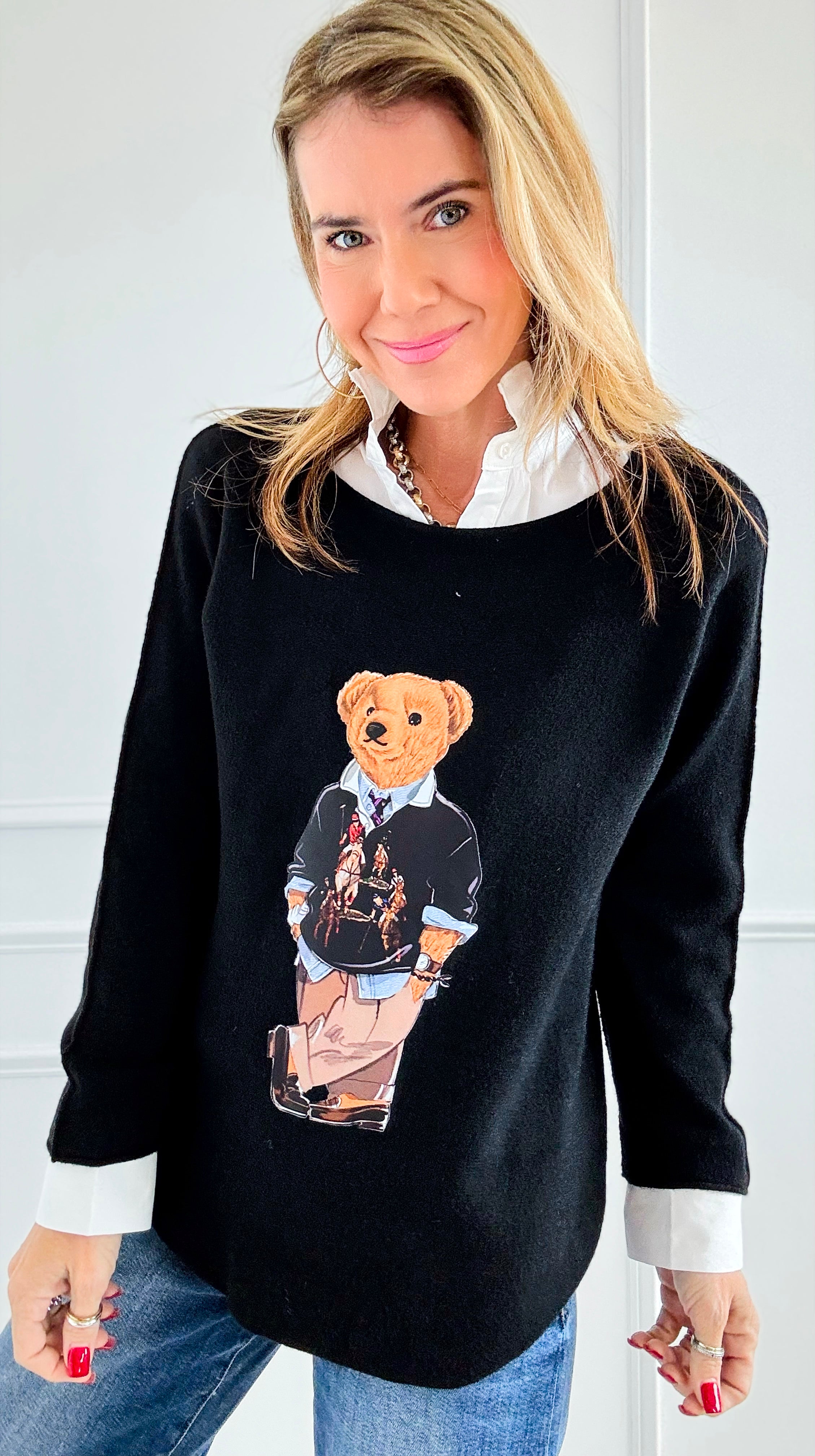 Jerry The Bear Italian Pullover- Black-140 Sweaters-Italianissimo-Coastal Bloom Boutique, find the trendiest versions of the popular styles and looks Located in Indialantic, FL