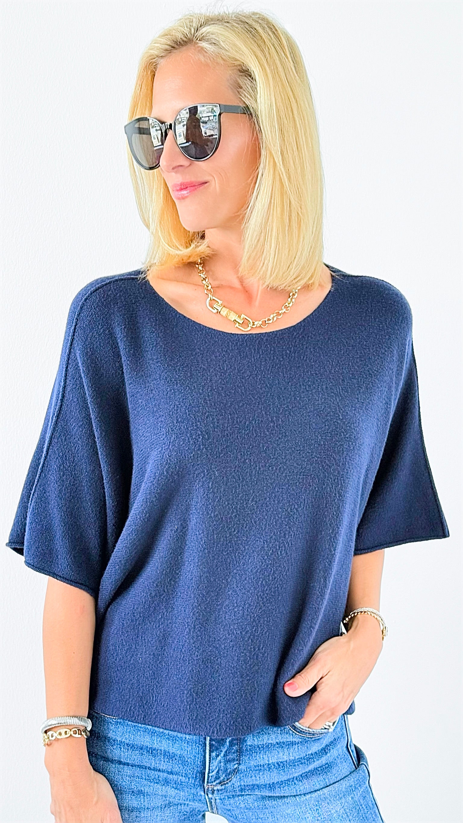 Winter in Amalfi Italian Top - Navy-140 Sweaters-Italianissimo-Coastal Bloom Boutique, find the trendiest versions of the popular styles and looks Located in Indialantic, FL